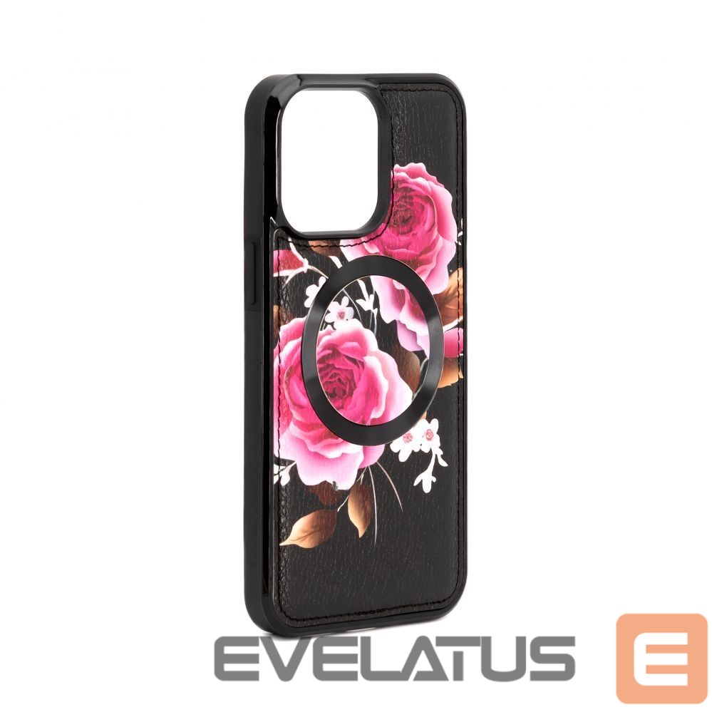 Back panel cover Evelatus Apple iPhone 15 Pro Leather Case Zipper Design Flower Black