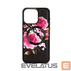 Back panel cover Evelatus Apple iPhone 15 Pro Leather Case Zipper Design Flower Black