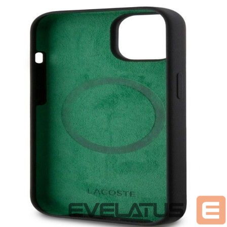 Back panel cover Lacoste Apple iPhone 15 6.1 Liquid Silicone Microfiber Croc Logo Magsafe Back Cover Black