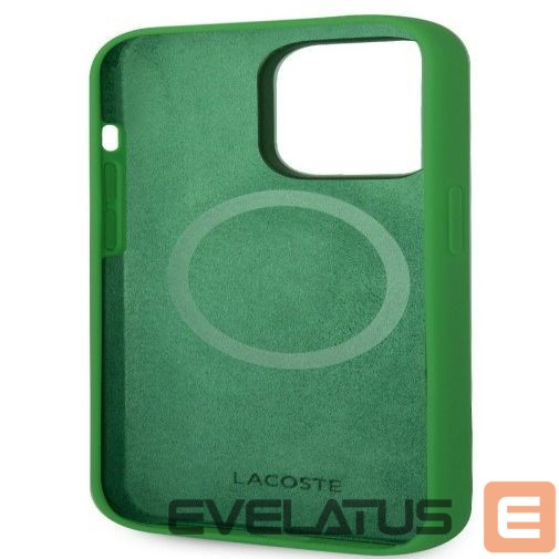 Back panel cover Lacoste Apple iPhone 15 6.1 Liquid Silicone Microfiber Croc Logo Magsafe Back Cover Green