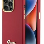 Back panel cover Guess Apple iPhone 15 Pro Max 6.7 magenta hardcase Silicone Script Metal Logo Red