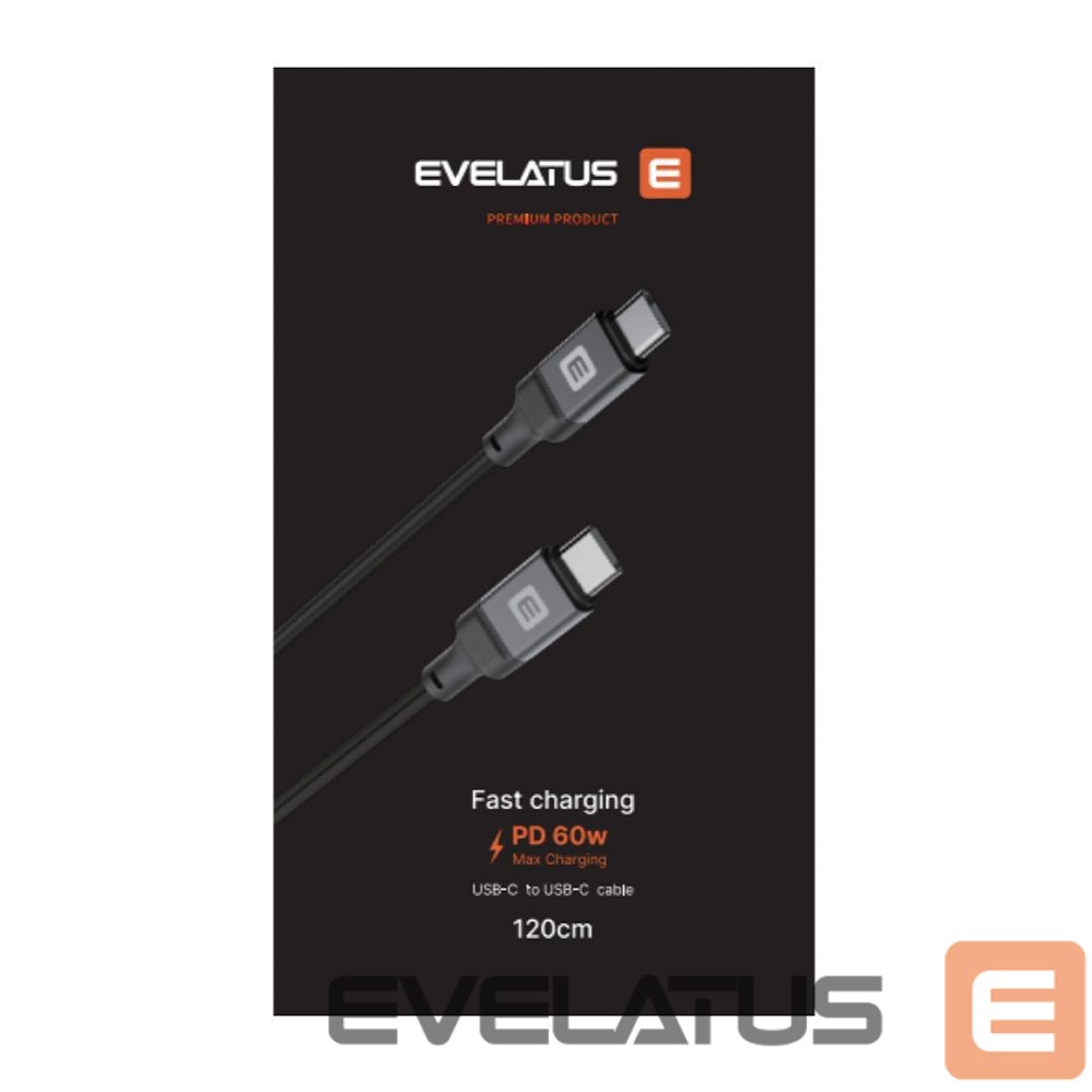 Cable Evelatus Evelatus USB C to C Cable 2M 60W / 20V3A Aluminum housing braiding Black