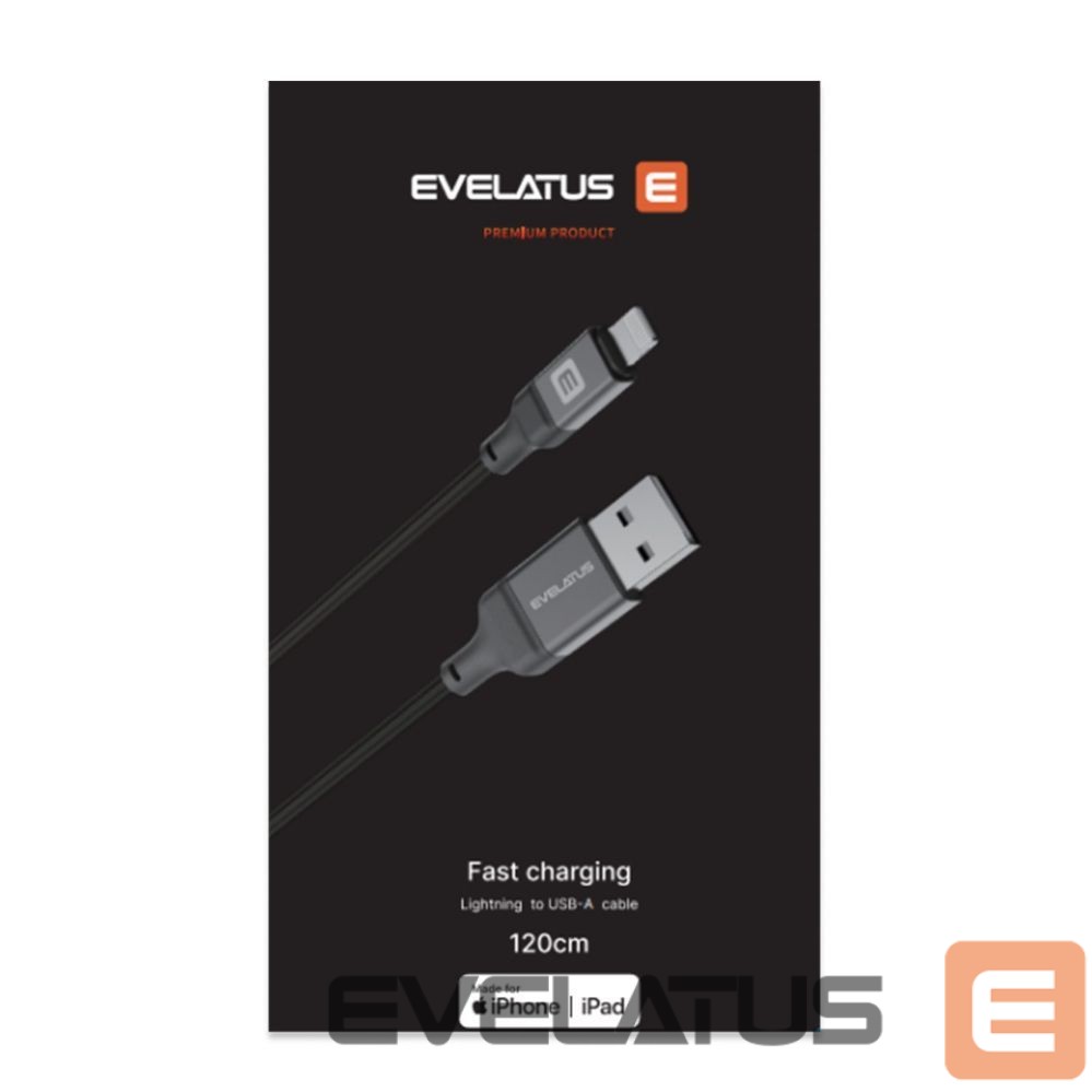 Cable Evelatus Evelatus USB A to Lightning, Cable 1.2M (MFI11CL) Aluminum housing braiding White