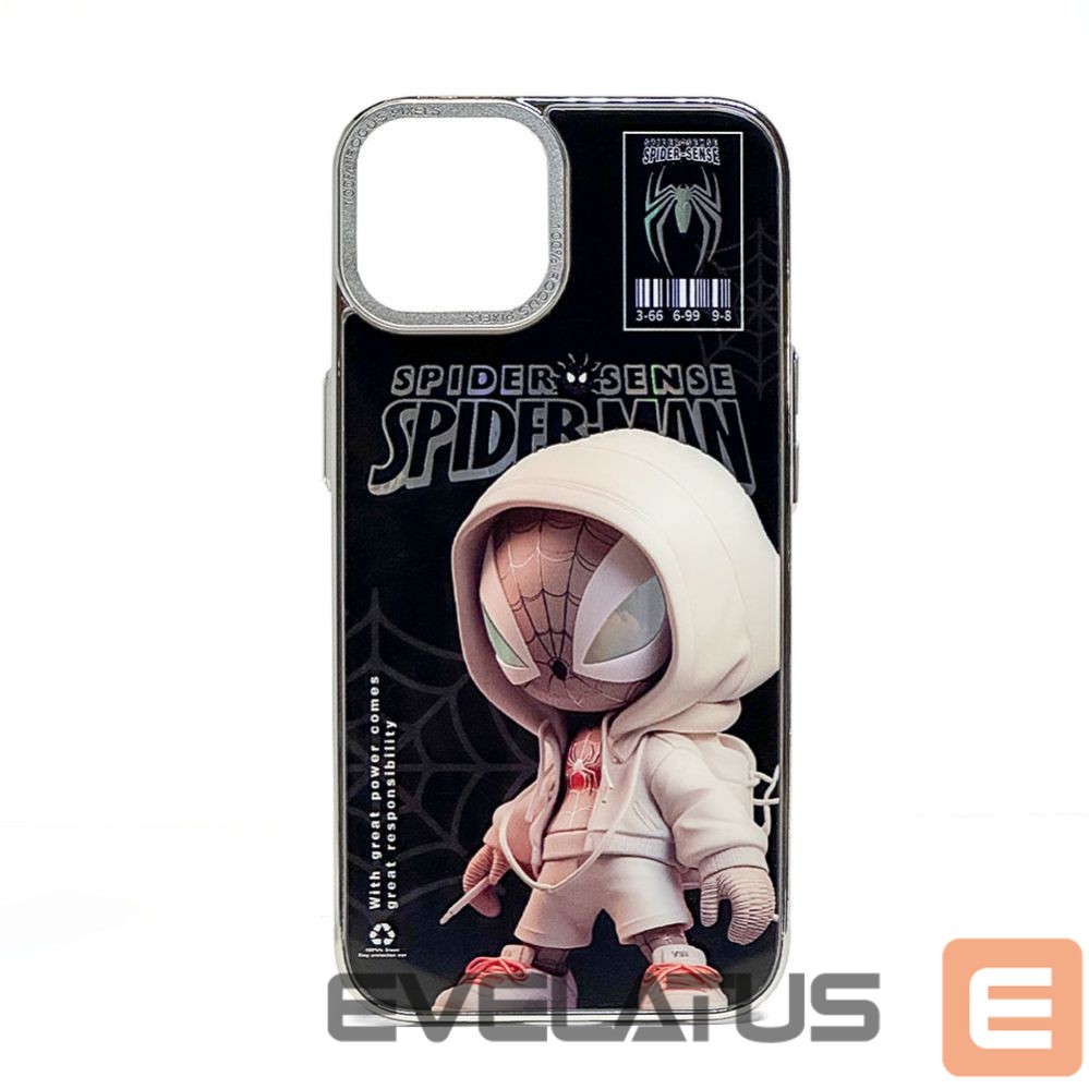 Back panel cover iLike Apple iPhone 15 PC Silicone Case Spider Sense Black Silver