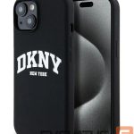 Back panel cover DKNY Apple iPhone 15 hardcase Liquid Silicone White Printed Logo MagSafe Black