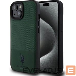 Back panel cover U.S. Polo PU Apple iPhone 15 Leather Mesh Pattern Double Horse Case Green