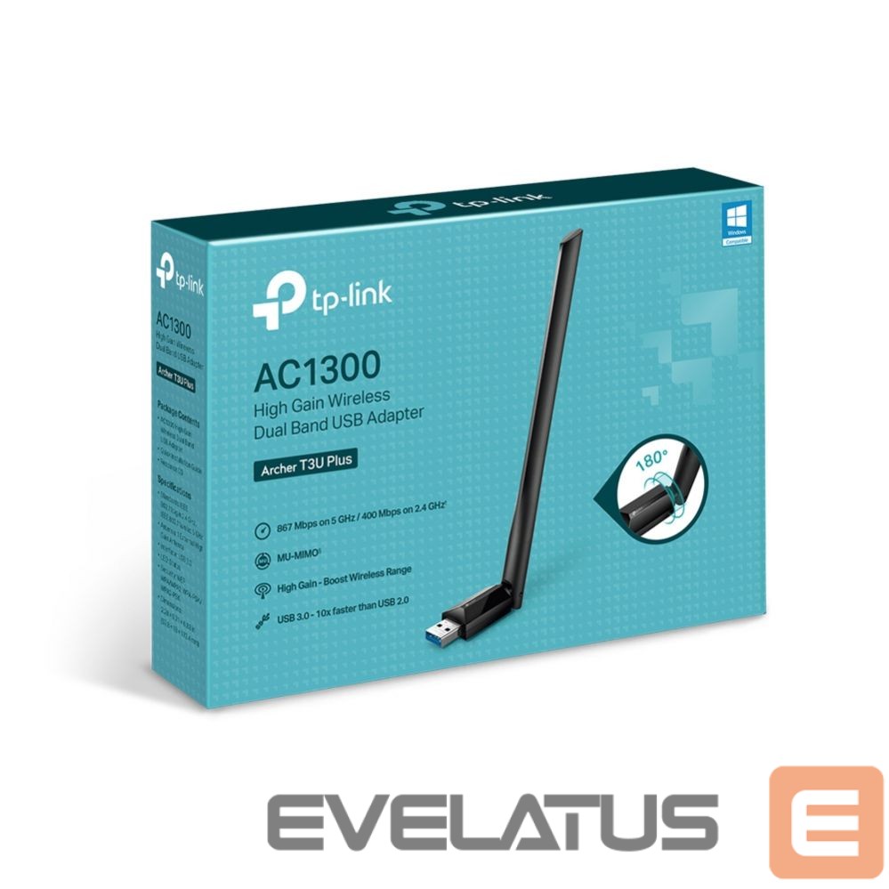 Other Computer Accessory TP-Link Dual Band USB Adapter Archer T3U Plus 2.4GHz/5GHz, 802.11ac, AC1300, External Antenna, MU-MIMO Technology