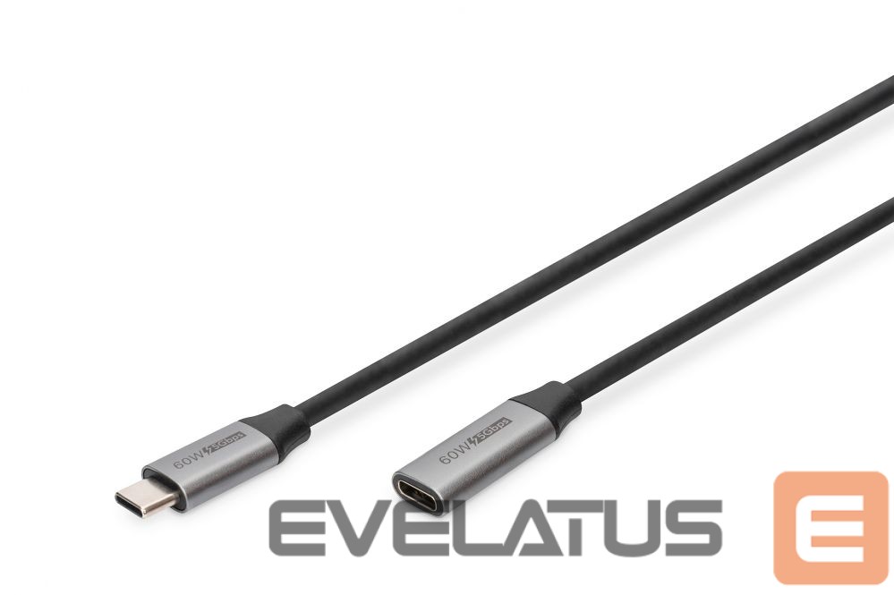 Cable Digitus USB-C/M to USB-C/F Extension Cable DB-300230-010-S USB-C jack, USB C, plug, Black, 1 m