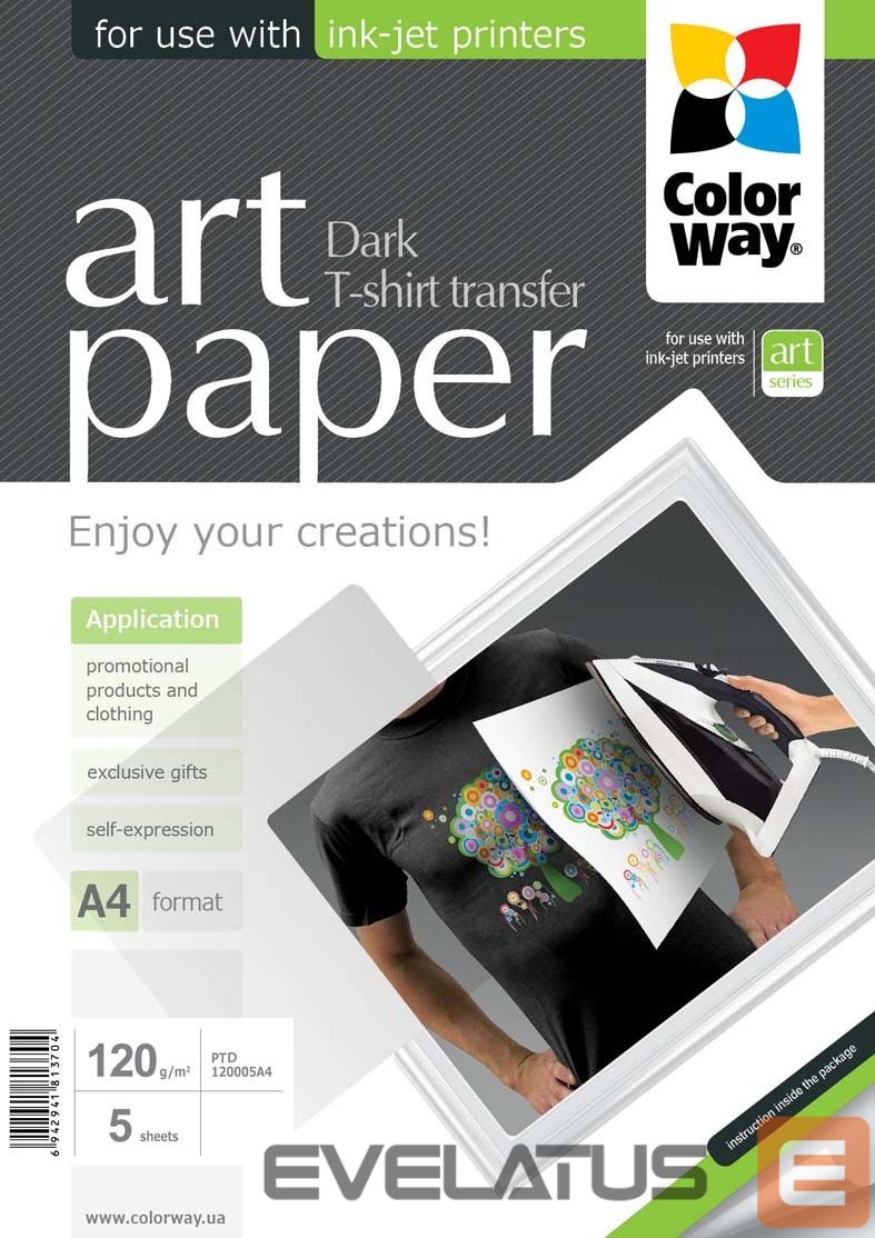Office supplies ColorWay ART T-shirt transfer (dark) Photo Paper, 5 sheets, A4, 120 g/m²
