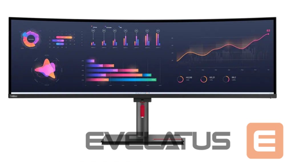 Monitor Lenovo ThinkVision P49w-30 49 ", IPS, 5120 x 1440, 32:9, 4 ms, 350 cd/m², Black, 1x Thunderbolt 4 Out, 1x Thunderbolt 4 In, 4x USB 3.2 Gen 1, 1x USB-C 3.2 Gen 1, 1x USB-B 3.2 Gen 1, 60 Hz, HDMI ports quantity 2