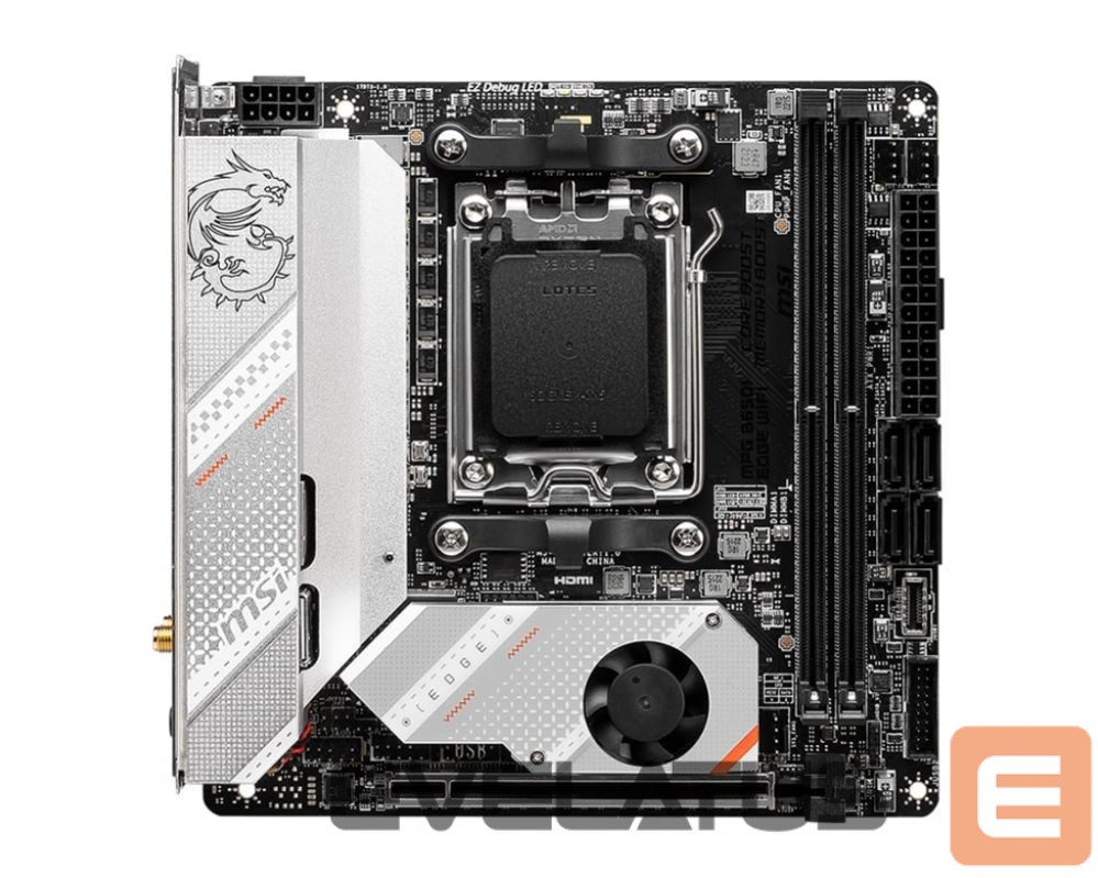 Motherboard for Intel processors MSI MPG B650I EDGE WIFI Processor family AMD Processor socket AM5 DDR5 DIMM Memory slots 2 Supported hard disk drive interfaces SATA, M.2 Number of SATA connectors 4 Chipset AMD B650 Mini-ITX