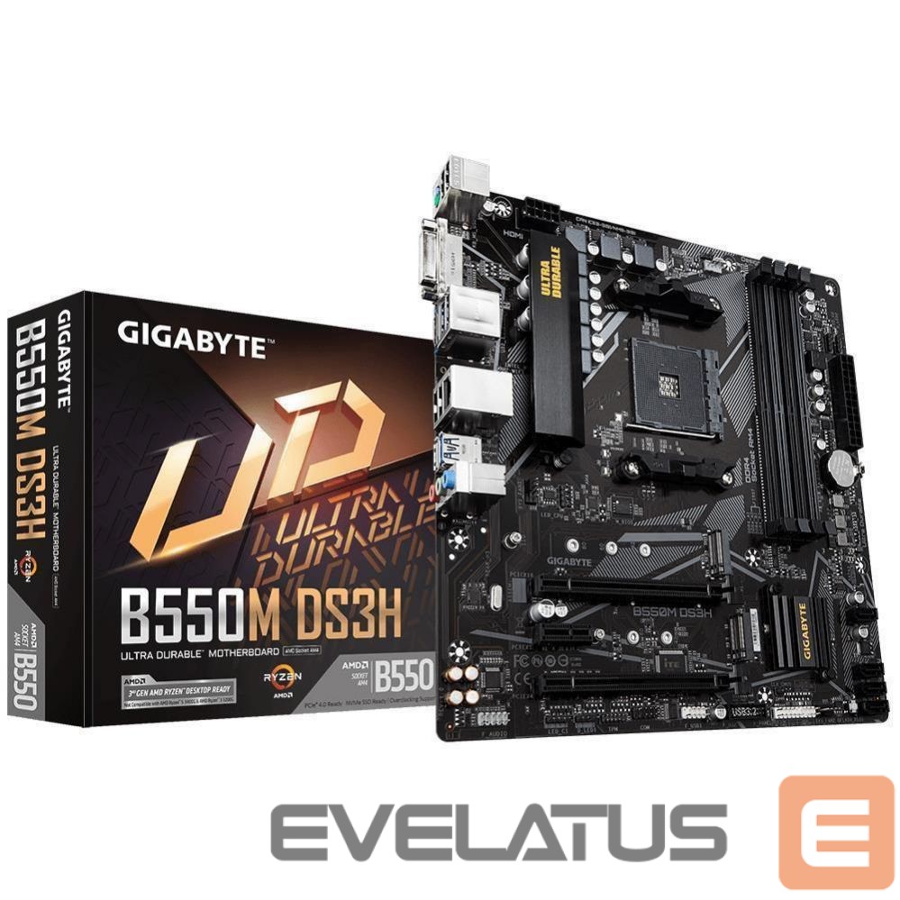 Motherboard for AMD processors Gigabyte Mainboard||AMD B550|SAM4|Micro-ATX|Memory DDR4|Memory slots 4|1xPCI-Express 3.0 1x|1xPCI-Express 3.0 4x|1xPCI-Express 4.0 16x|2xM.2|1xDVI-D|1xHDMI|2xAudio-In|1xAudio-Out|4xUSB 2.0|4xUSB 3.2|1xPS/2|1xRJ45|B550MDS3H1.7