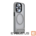 Back panel cover Evelatus Apple iPhone 15 Pro Rubber Coated MagSafe With Stand Case Silver