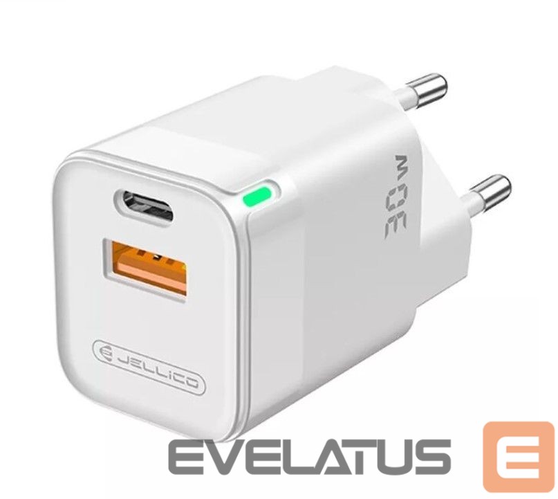 Adapter Jellico C44 Mini PD 30W QC 3.0 Smart Adaptive Fast Charger with 1x USB-C (5-20V) / USB 3A White