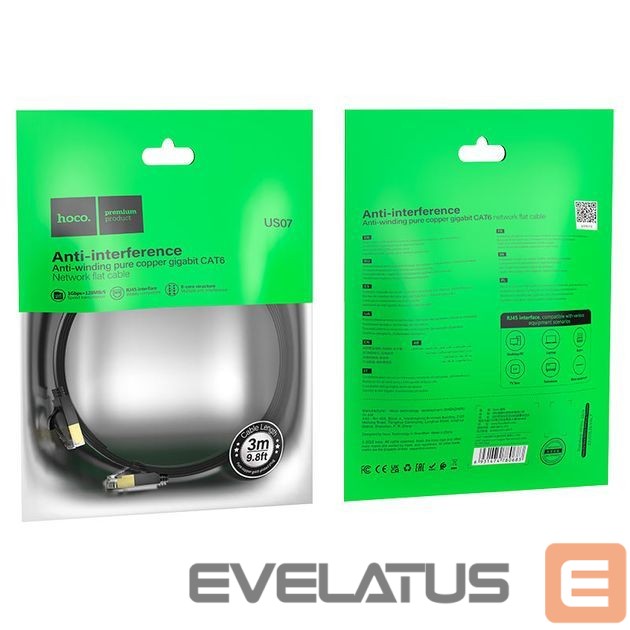 Cable Hoco US07 General pure copper flat network cable(L=3M) Black