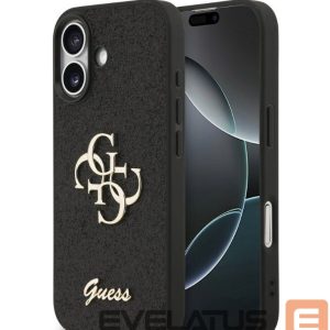 Back panel cover Guess Apple iPhone 17 PU Fixed Glitter 4G Metal Logo Case Black