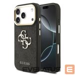 Back panel cover Guess Apple iPhone 17 Pro PU Leather 4G Metal Logo Gold Frame Case Black