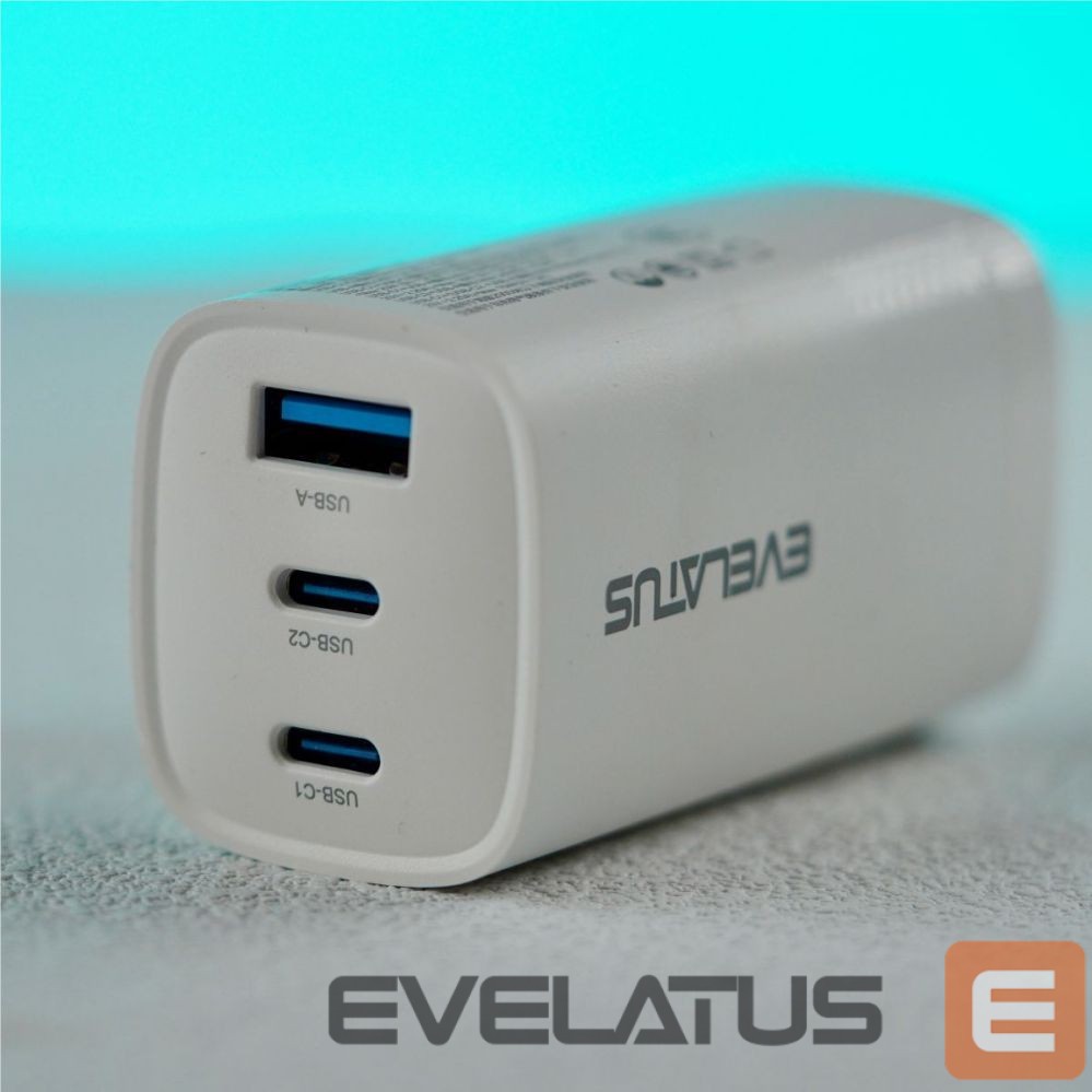 Adapter Evelatus 65W Max Fast Charger CN USB-C1/USB-C1/USB-A White