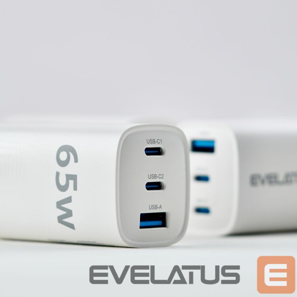 Adapter Evelatus 65W Max Fast Charger CN USB-C1/USB-C1/USB-A White