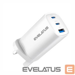 Adapter Evelatus  65W Max Fast Charger UK USB-C1/USB-C1/USB-A White