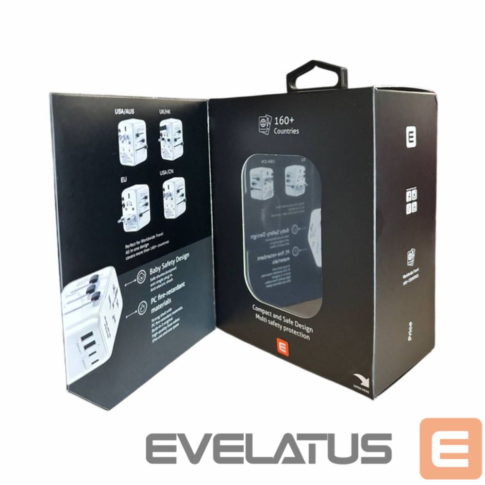 Adapter Evelatus 35W World Travel Adapter 1PD & 2 Type-C & 2 USB Charger 09051 White