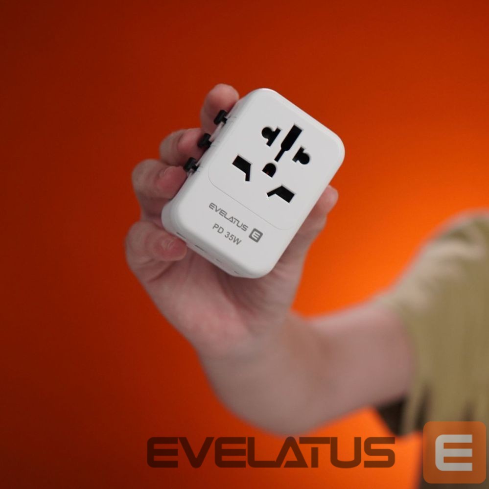 Adapter Evelatus 35W World Travel Adapter 1PD & 2 Type-C & 2 USB Charger 09051 White