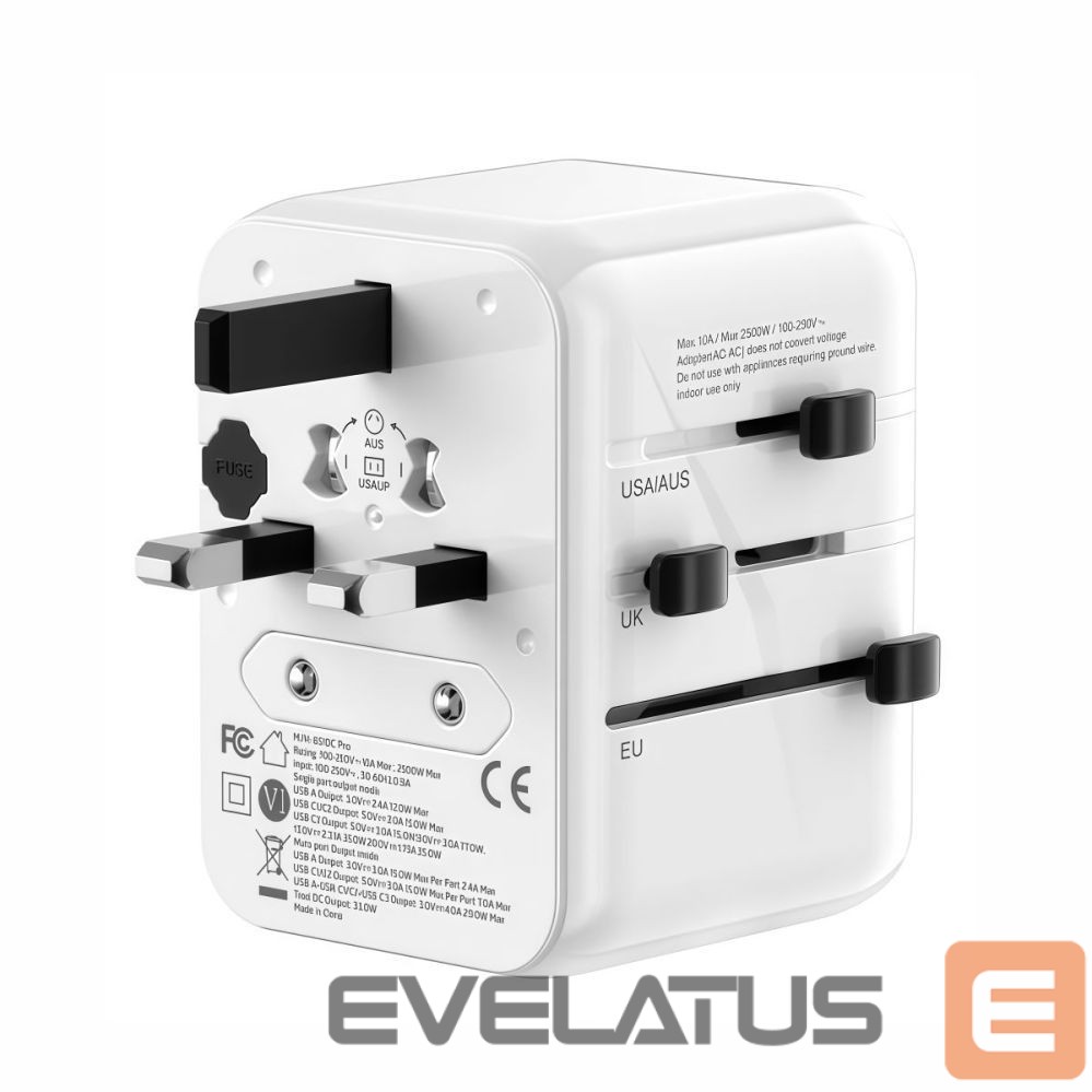 Adapter Evelatus 35W World Travel Adapter 1PD & 2 Type-C & 2 USB Charger 09051 White
