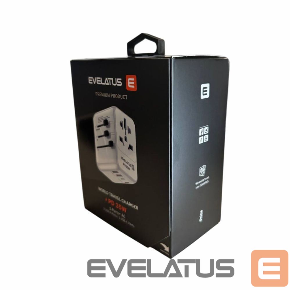 Adapter Evelatus 35W World Travel Adapter 1PD & 2 Type-C & 2 USB Charger 09051 White