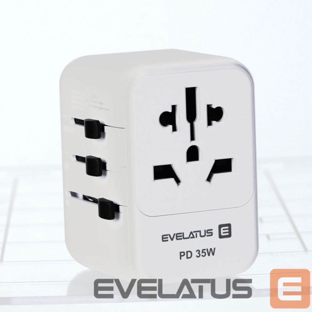 Adapter Evelatus 35W World Travel Adapter 1PD & 2 Type-C & 2 USB Charger 09051 White