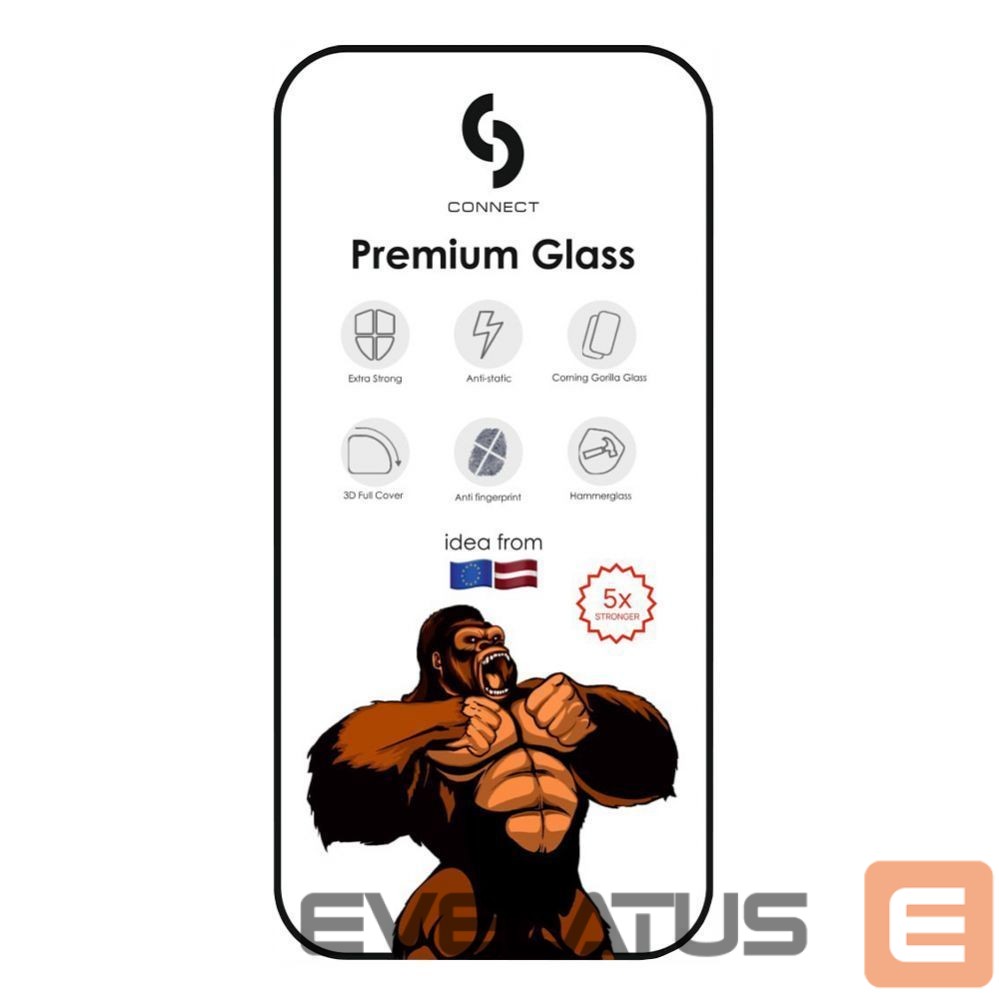 Protective glass Connect Apple iPhone 16 / 15 Corning Gorilla Glass Anti-Static 3D Full Cover 5X Stronger Black