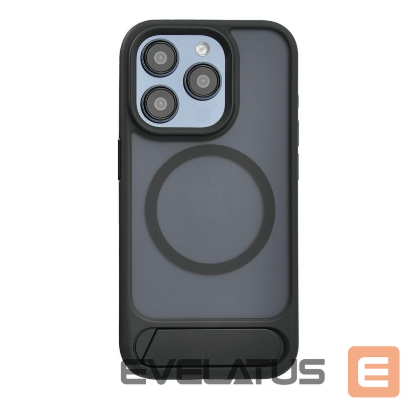 Back panel cover Evelatus Apple iPhone 13 / 14 Rubber Coated MagSafe With Stand Case Black