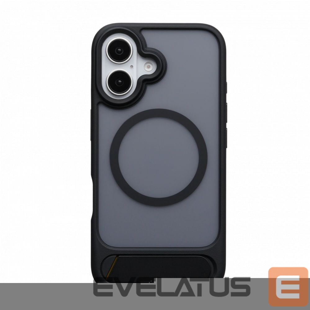 Back panel cover Evelatus Apple iPhone 16 Rubber Coated MagSafe With Stand Case Black