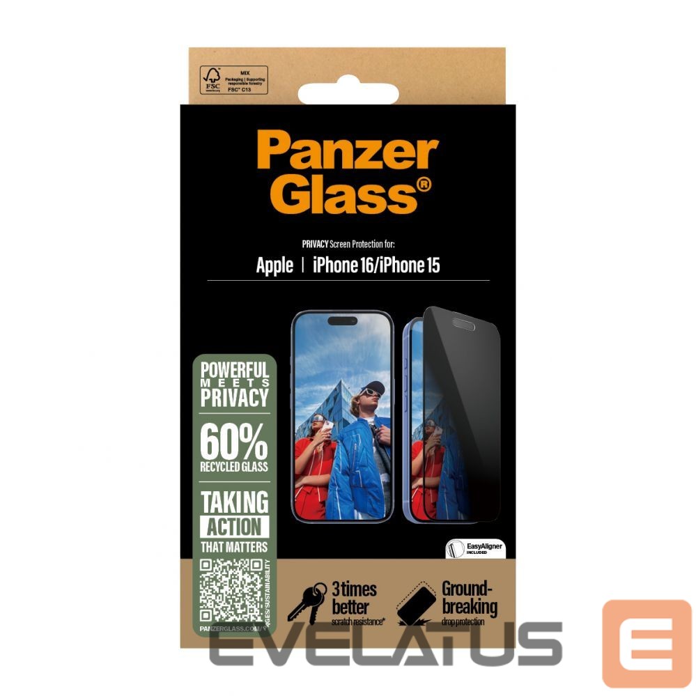 Back panel cover PanzerGlass Privacy Screen Protector iPhone 16 / iPhone 15 | Ultra-Wide Fit |