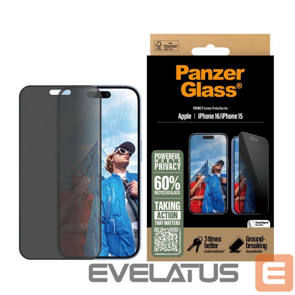 Back panel cover PanzerGlass Privacy Screen Protector iPhone 16 / iPhone 15 | Ultra-Wide Fit |