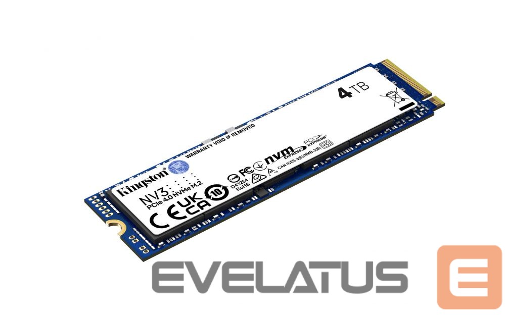 Hard drive SSD Kingston SSD | NV3 | 4000 GB | SSD form factor M.2 2280 | Solid-state drive interface PCIe 4.0 x4 NVMe | Read speed 6000 MB/s | Write speed 5000 MB/s