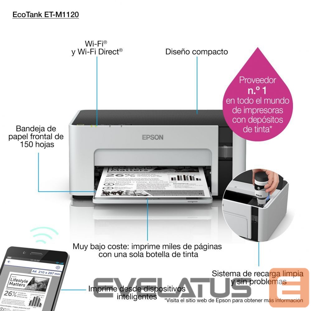 Printer EPSON Printer EcoTank M1120 Mono, Inkjet, Standard, Wi-Fi, A4, Grey
