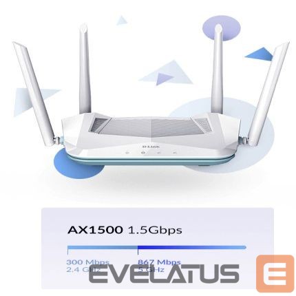 Routers D-link AX1500 Smart Router R15 802.11ax, 1200+300 Mbit/s, 10/100/1000 Mbit/s, Ethernet LAN (RJ-45) ports 3, Mesh Support Yes, MU-MiMO Yes, Antenna type 4xExternal