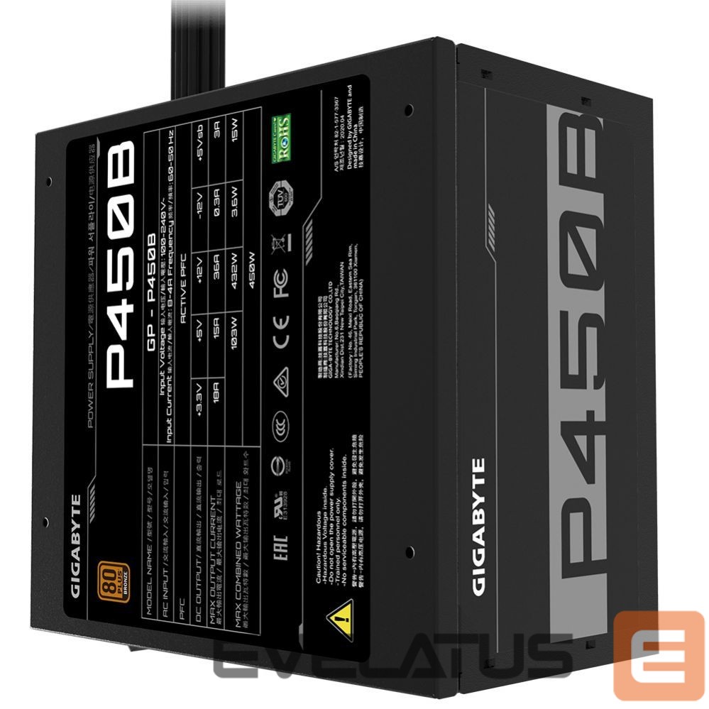 Power Supply Gigabyte GP-P450B 450 W, 80 PLUS Bronze certified