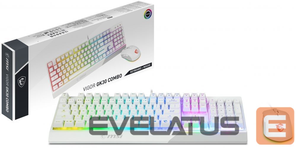 Computer keyboard MSI Vigor GK30 COMBO WHITE Keyboard and Mouse Set, Wired, Mouse included, US, White