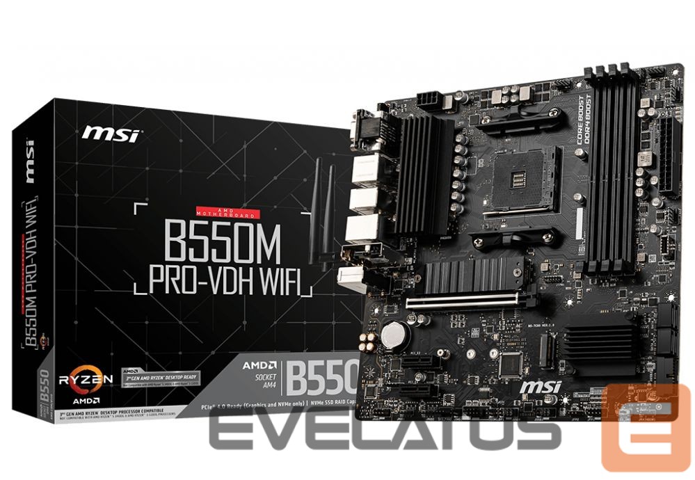Motherboard for Intel processors MSI B550M PRO-VDH WIFI Processor family AMD, Processor socket AM4, DDR4, Memory slots 4, Chipset AMD B, Micro ATX