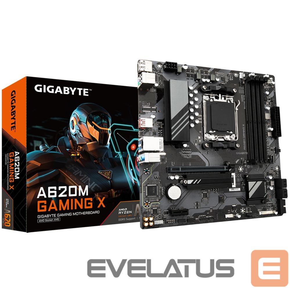 Motherboard for Intel processors Gigabyte A620M GAMING XG10 Processor family AMD, Processor socket AM5, DDR5 DIMM, Memory slots 4, Supported hard disk drive interfaces SATA, M.2, Number of SATA connectors 4, Chipset AMD A620, Micro ATX