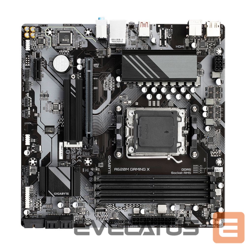 Motherboard for Intel processors Gigabyte A620M GAMING XG10 Processor family AMD, Processor socket AM5, DDR5 DIMM, Memory slots 4, Supported hard disk drive interfaces SATA, M.2, Number of SATA connectors 4, Chipset AMD A620, Micro ATX