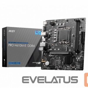 Motherboard for Intel processors MSI  PRO H610M-E DDR4 Processor family Intel, Processor socket  LGA1700, DDR4 DIMM, Memory slots 2, Supported hard disk drive interfaces 	SATA, M.2, Number of SATA connectors 4, Chipset Intel H610, Mirco-ATX 