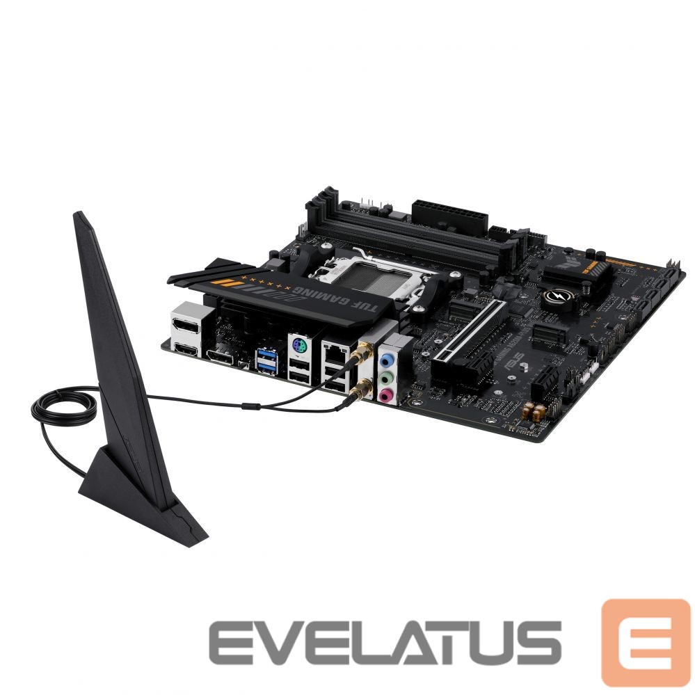 Motherboard for Intel processors Asus TUF GAMING A620M-PLUS WIFI Processor family AMD, Processor socket AM5, DDR5 DIMM, Memory slots 4, Supported hard disk drive interfaces SATA, M.2, Number of SATA connectors 4, Chipset AMD A620, Micro-ATX