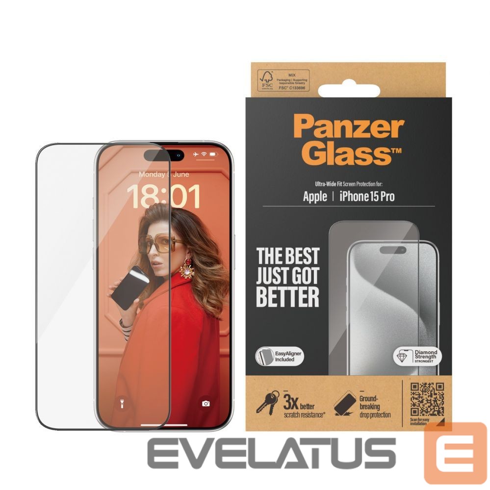 Back panel cover PanzerGlass Screen Protector iPhone 2023 6.1 Pro | Ultra-Wide Fit w. EasyAligner