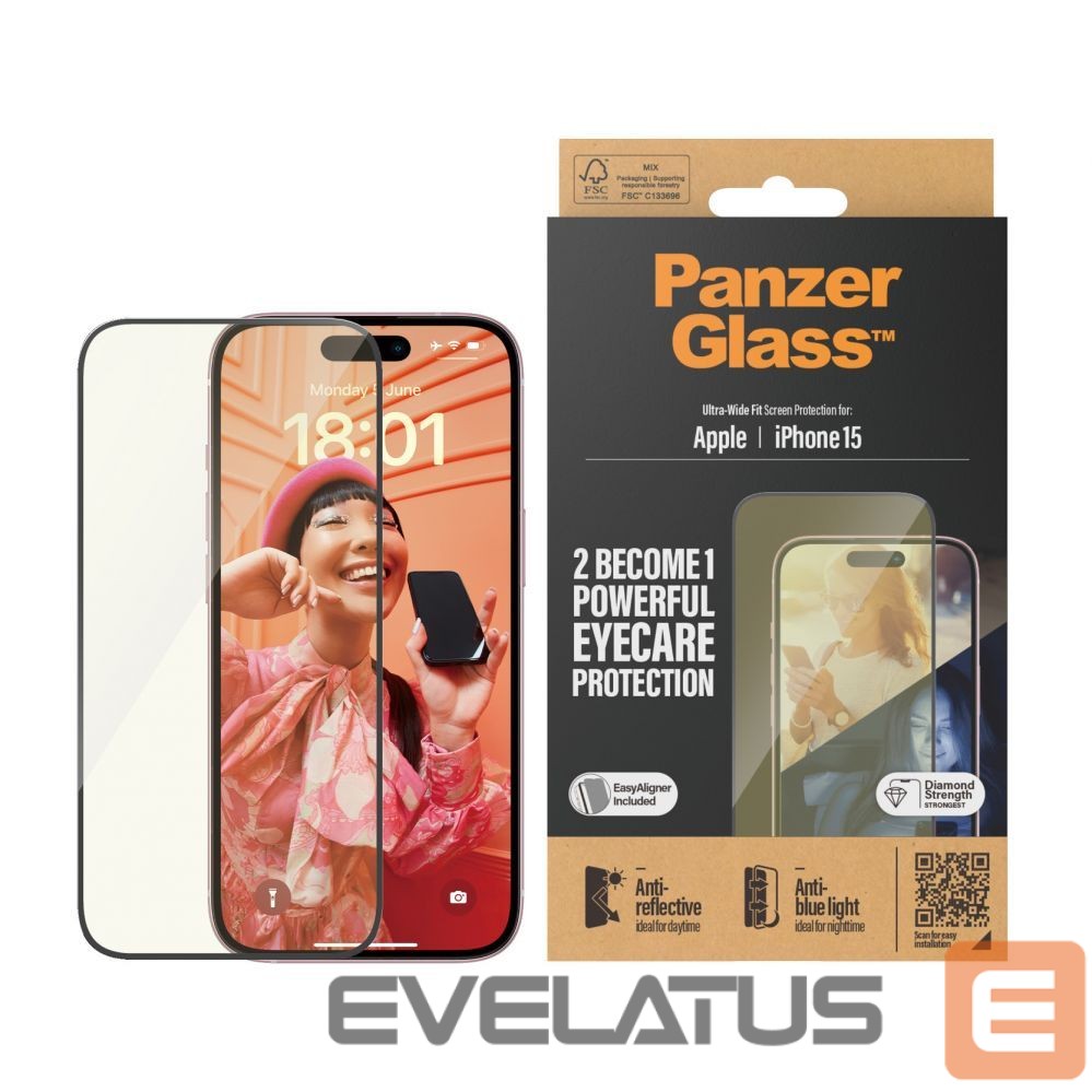 Back panel cover PanzerGlass Eyecare Screen Protection iPhone 2023 6.1 | Ultra-Wide Fit w. EasyAligner