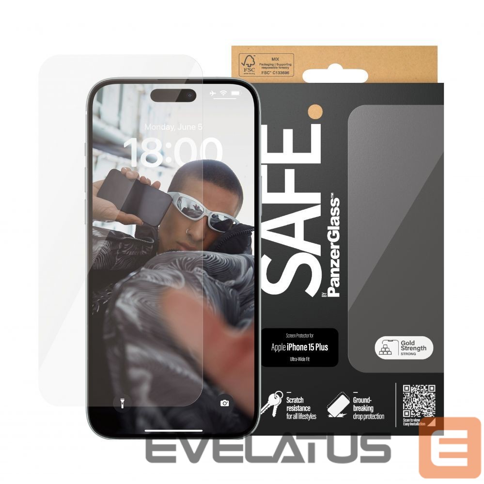 Back panel cover PanzerGlass SAFE. Screen Protector Iphone15 PLUS Ultra-Wide Fit