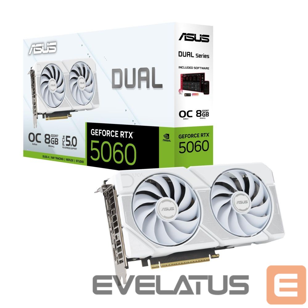 Graphic card / Video cards Asus Graphics Card||NVIDIA GeForce RTX 5060|8 GB|GDDR7|128 bit|PCIE 5.0 16x|Dual Slot Fansink|DUAL-RTX5060-O8G-WHITE