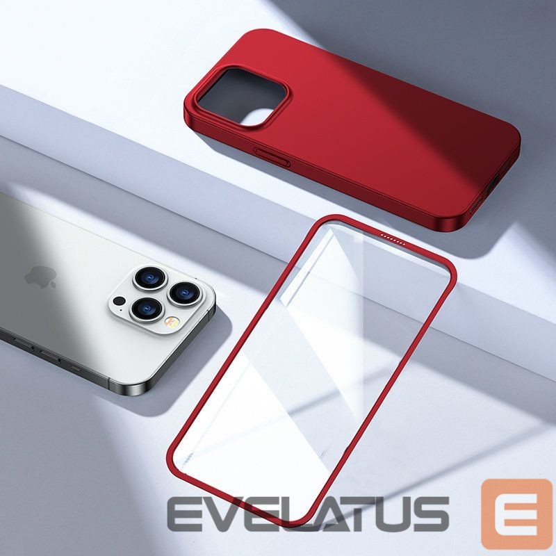 Back panel cover Joyroom - Joyroom 360 Full Case front and back cover for iPhone 13 Pro Max + tempered glass screen protector red (JR-BP928 red)