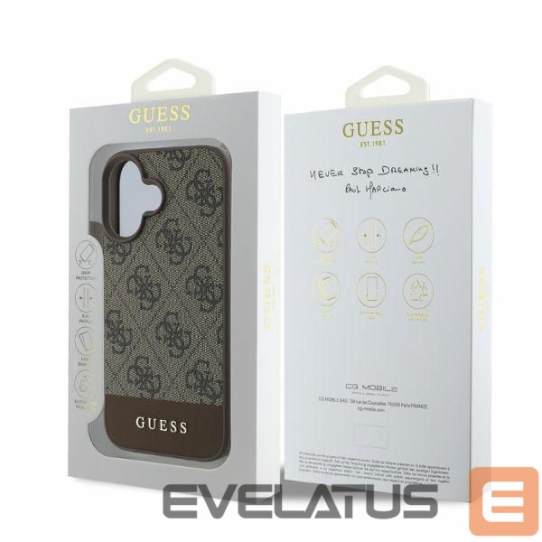 Back panel cover Guess Guess 4G Bottom Stripe iPhone 16 Case - Brown